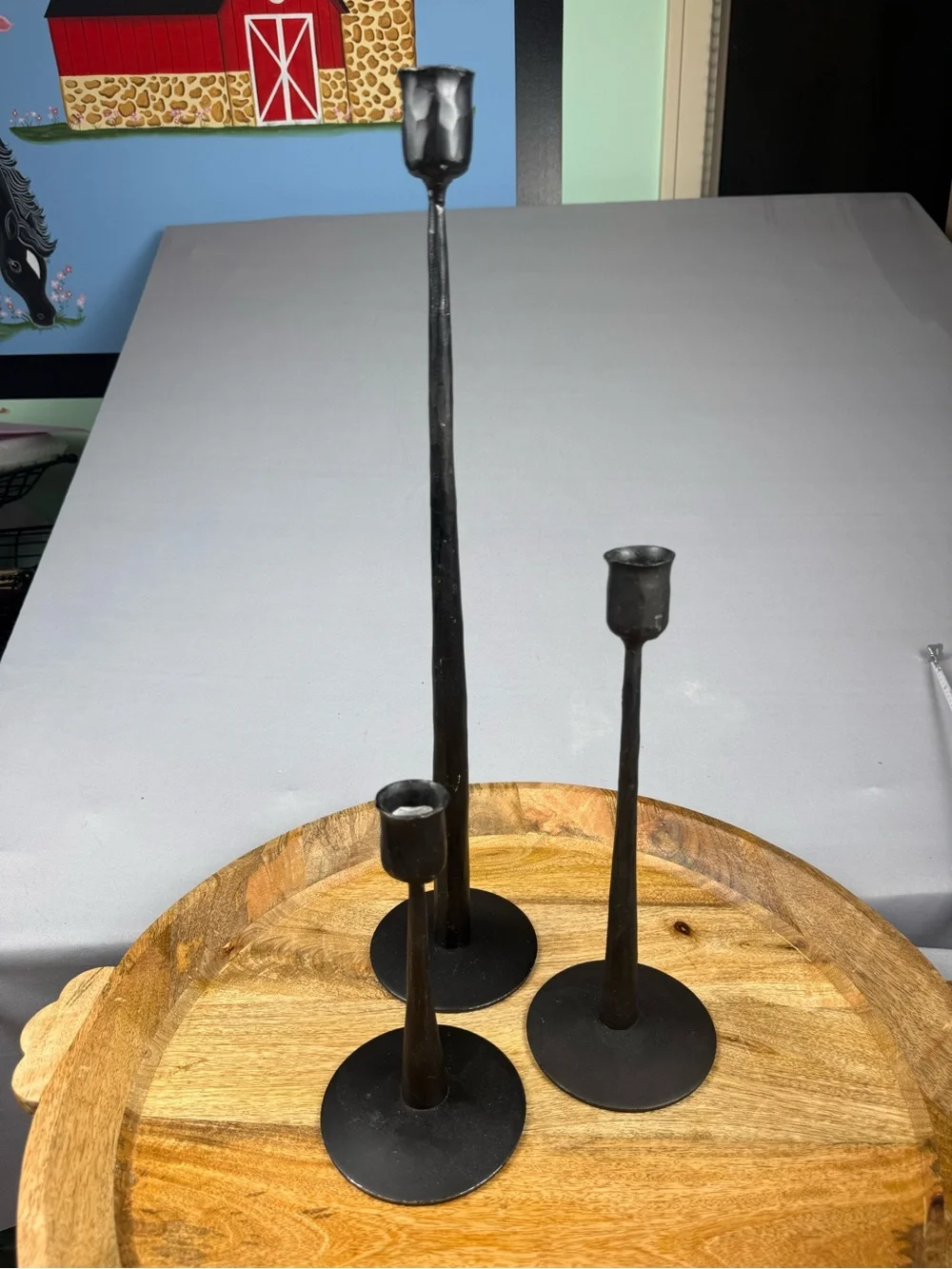Black Hammered Metal Taper Candle Holders Set of 3 Farmhouse Decor